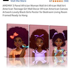AMEMNY 3 Panel African Woman Wall Art 12 in x 16 in